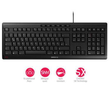 Cherry Stream Ultra tiha vodootporna tipkovnica, USB, crna