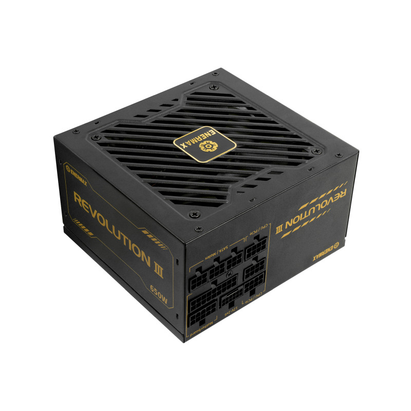 Enermax 650W Revolution III, ATX 3.1, 80+ GOLD, modularno, 2×PCIe, 6×SATA, 24-pina, 120mm ventilator