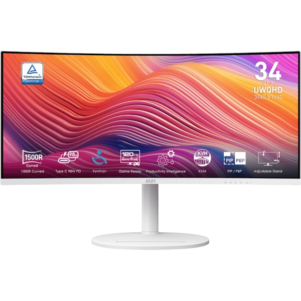 Monitor MSI Modern MD342CQPW 34" / UWQHD / 120Hz / 1ms MPRT / curved / KVM / white - adjustable stand - PD 98W