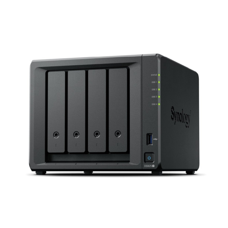 Synology DS925+ DiskStation 4-bay NAS server/ samo za Synology diskove/2 x M.2 NVMe SSD slot, CPU AMD Ryzen V1500B 4-core 2.2 GHz, 4 GB DDR4 SODIMM, 2x RJ-45 2.5 GbE LAN, 2x USB 3.2