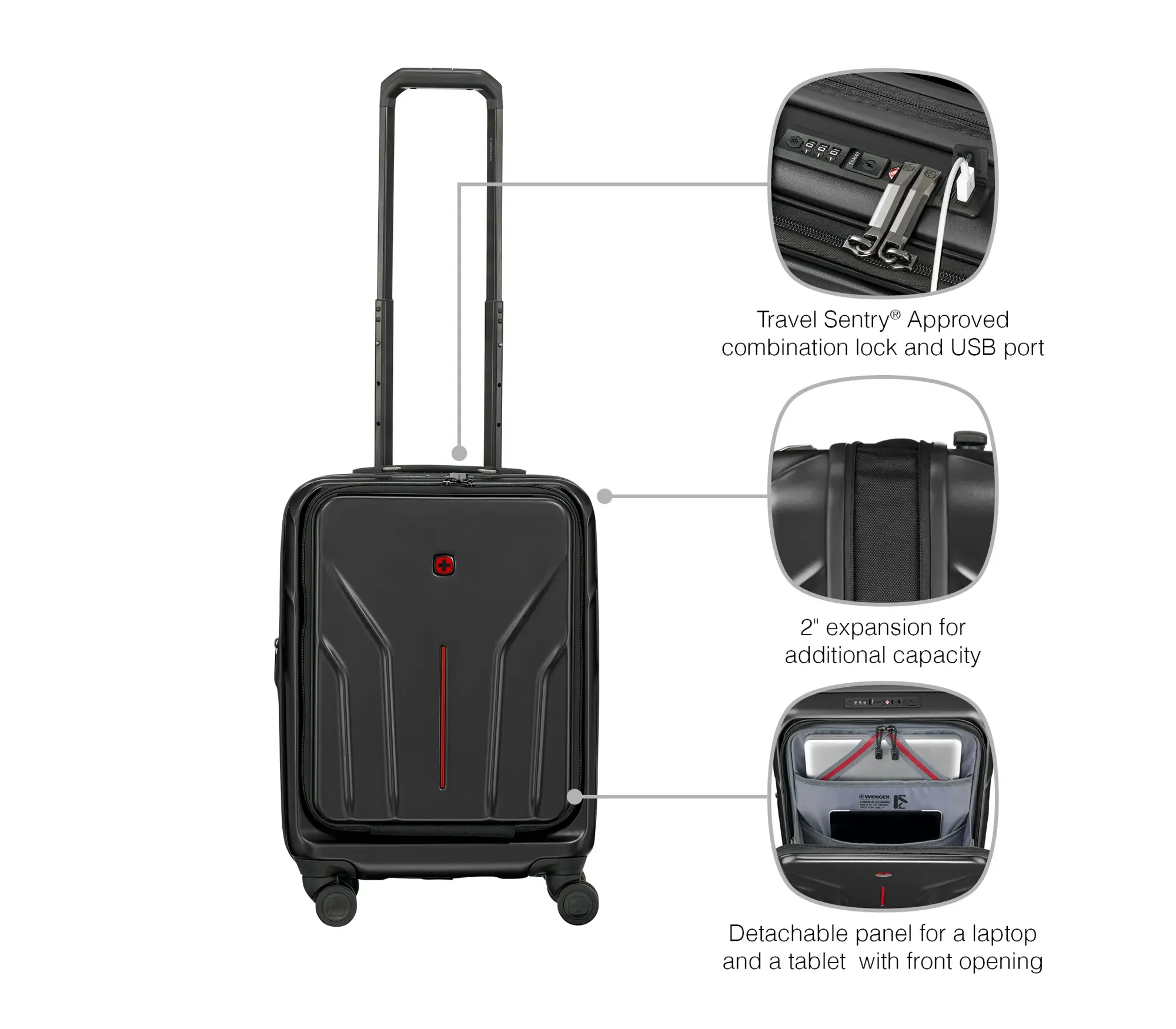 Wenger kofer Amplix Carry-On za ručnu prtljagu, odvojeni utor za prijenosnike do 16", crni - Slika 12