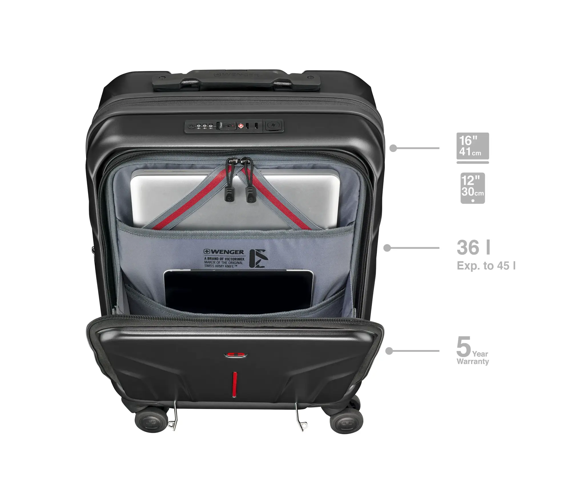 Wenger kofer Amplix Carry-On za ručnu prtljagu, odvojeni utor za prijenosnike do 16", crni - Slika 13