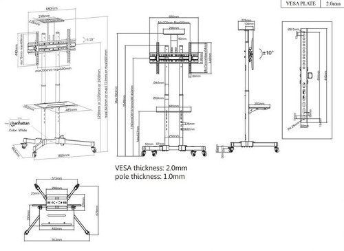 Manhattan pokretni podni stalak 37"-70",50 kg,crni