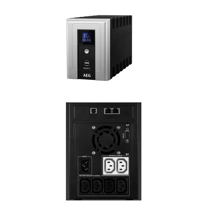 AEG UPS Protect A 1600VA/960W, Line-Interactive, AVR, Data line/network protection, USB/RS232, LCD - Slika 2