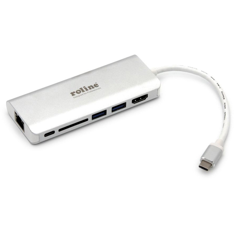 Roline USB-C docking station, 4K HDMI, 2×USB 3.0/3.2 Gen 1, 1×SD/TF čitač kartica, 1×USB-C power, 1×G-LAN - Slika 3