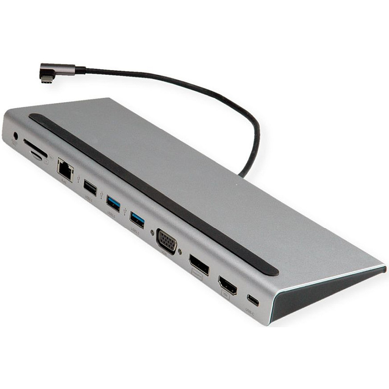 Roline USB-C Multiport Docking Station, 4K HDMI/DP, VGA, 2× USB3.2, 1× USB2.0, 1× SD/Micro SD čitač kartica, 1× USB-C PD, 1× G-LAN, 1×3.5mm - Slika 4