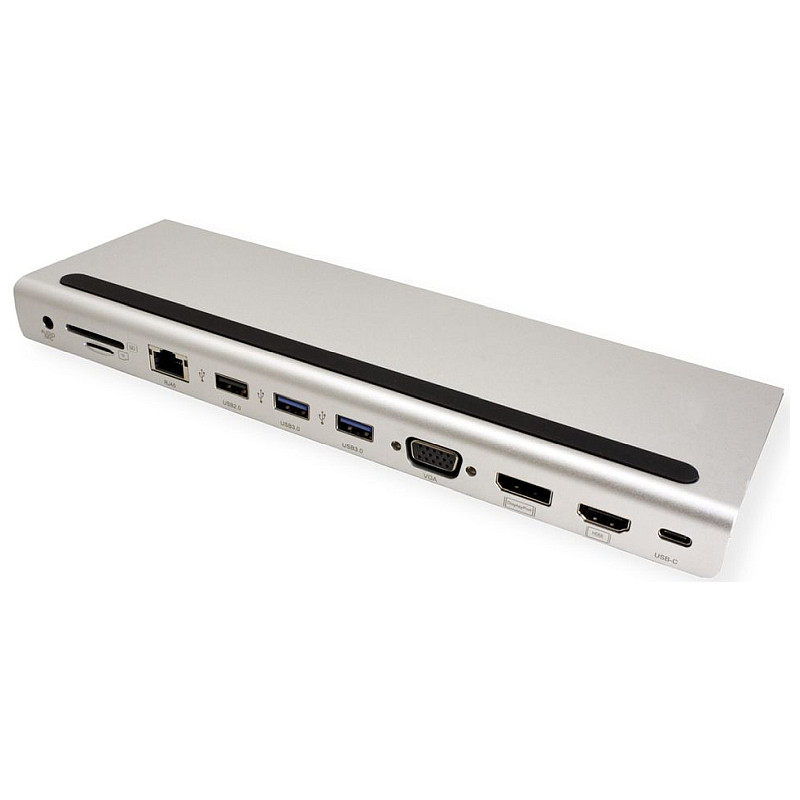 Roline USB-C Multiport Docking Station, 4K HDMI/DP, VGA, 2× USB3.2, 1× USB2.0, 1× SD/Micro SD čitač kartica, 1× USB-C PD, 1× G-LAN, 1×3.5mm - Slika 6