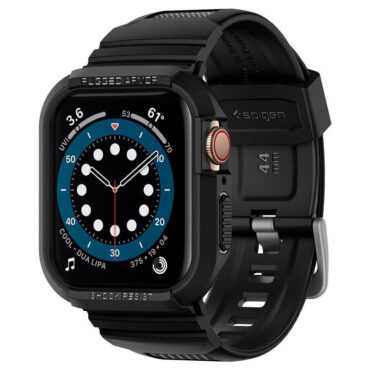 Spigen Rugged Armor Pro, zaštitna maska s remenom za Apple pametni sat, crna - Apple Watch 8/7 (45mm)/SE 2022/6/SE/5/4 (44mm)