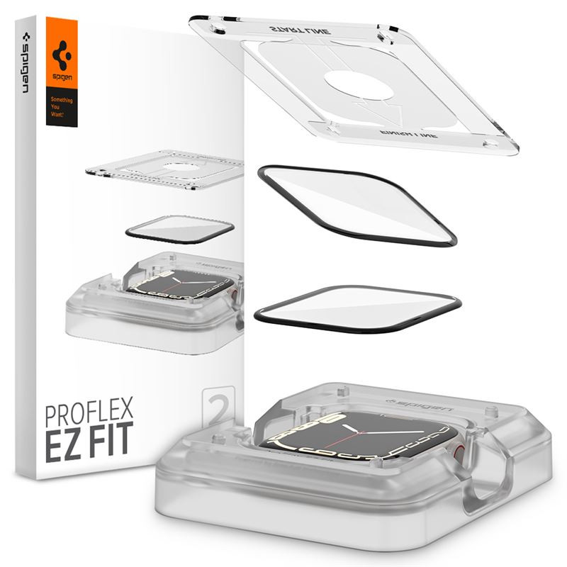 Spigen ProFlex EZ Fit, zaštitno staklo za Apple pametni sat, 2 kom + okvir za poravnanje - Apple Watch 9/8/7 41mm (AFL04052)