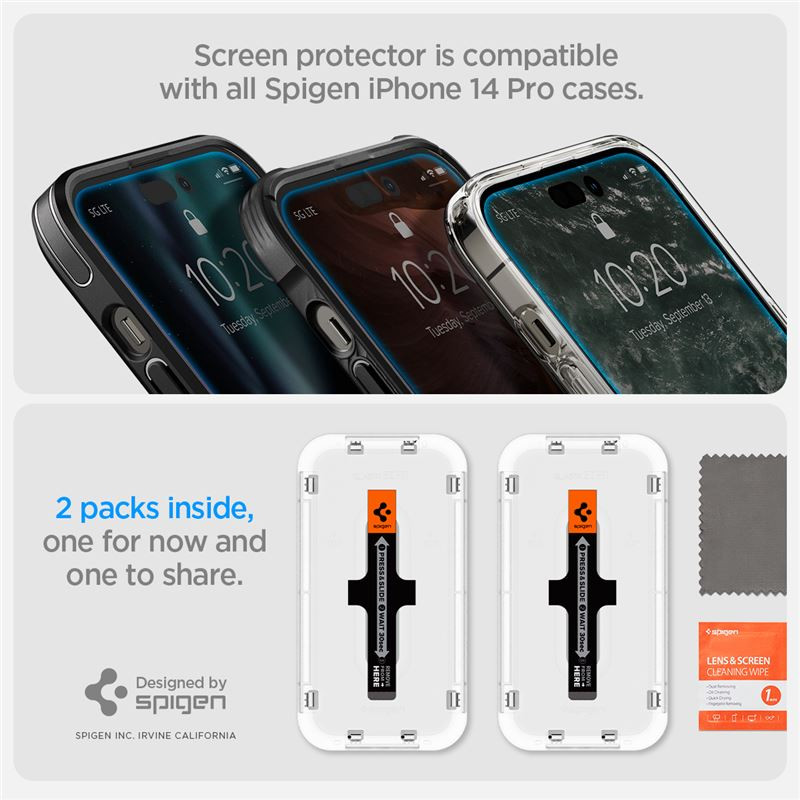 Spigen Glass tR EZ Fit, zaštitno staklo za ekran telefona, 2 kom + okvir za instalaciju - iPhone 14 Pro Max - Slika 9