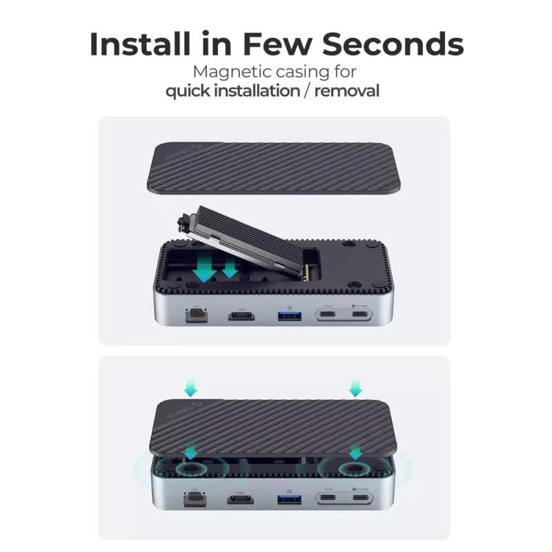 Orico 10-portni Docking station + M.2 kućište, 1x USB-C (100W), 1x USB 3.2, 1x USB-C, 2x USB-A 3.0, 1x HDMI, RJ-45, SD/TF - Slika 11