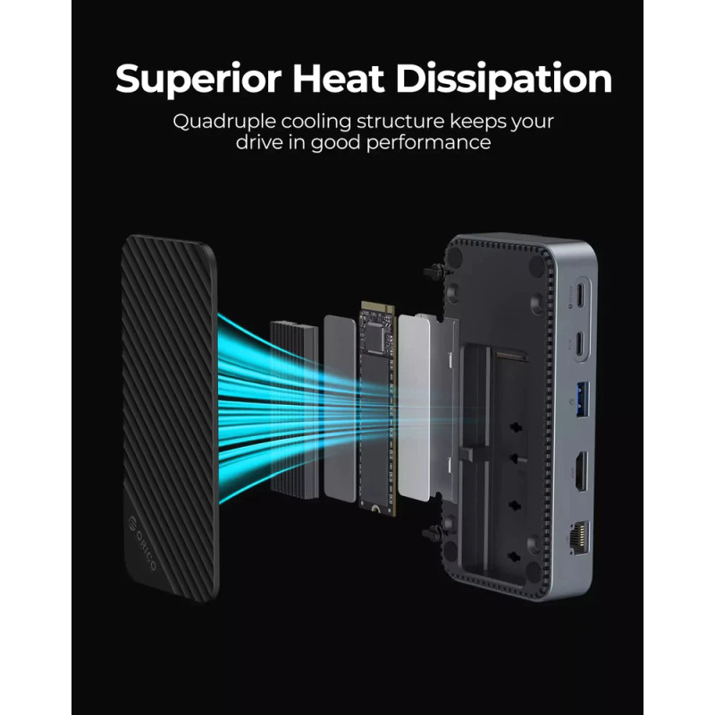 Orico 10-portni Docking station + M.2 kućište, 1x USB-C (100W), 1x USB 3.2, 1x USB-C, 2x USB-A 3.0, 1x HDMI, RJ-45, SD/TF - Slika 13