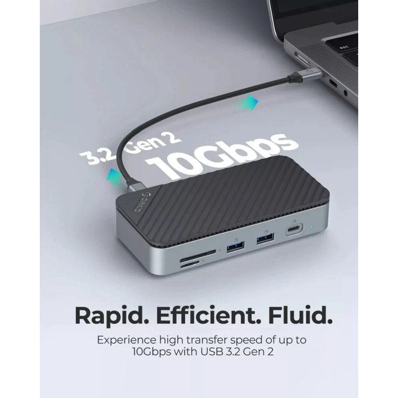 Orico 10-portni Docking station + M.2 kućište, 1x USB-C (100W), 1x USB 3.2, 1x USB-C, 2x USB-A 3.0, 1x HDMI, RJ-45, SD/TF - Slika 15