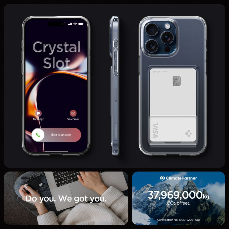 Spigen Crystal Slot, crystal clear, zaštitna maska za telefon - iPhone 15 Pro (ACS06726) - Slika 16