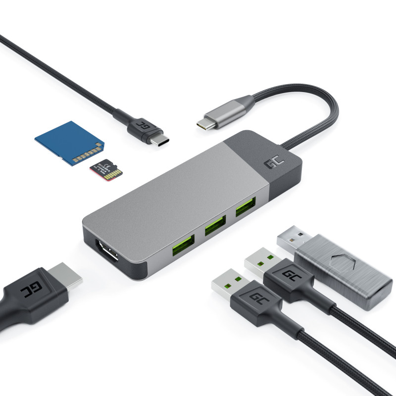 Green Cell HUB adapter 7in1 USB-C (3xUSB-A 3.1 HDMI 4K 60Hz USB-C PD 85W) - za Apple MacBook M1/M2, Lenovo X1, Asus ZenBook, Dell XPS - Slika 9