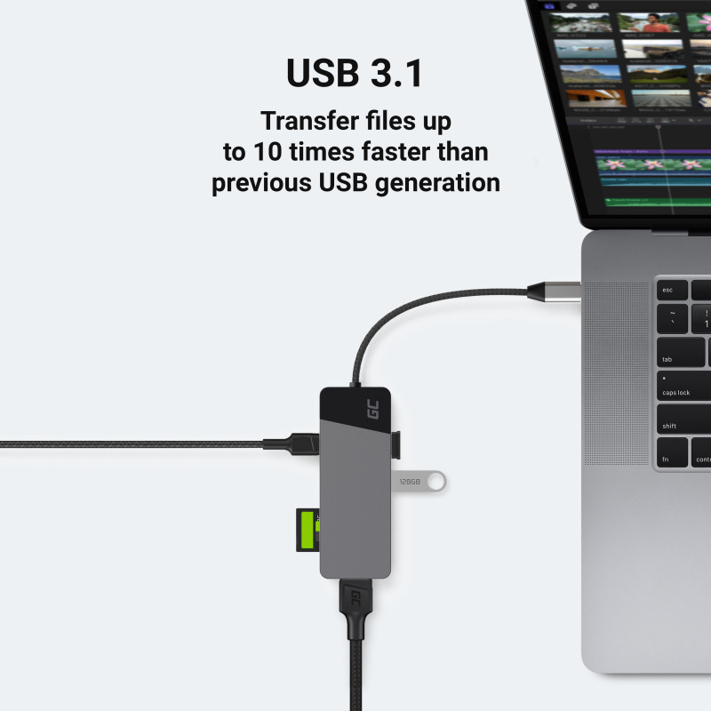 Green Cell HUB adapter 7in1 USB-C (3xUSB-A 3.1 HDMI 4K 60Hz USB-C PD 85W) - za Apple MacBook M1/M2, Lenovo X1, Asus ZenBook, Dell XPS - Slika 10