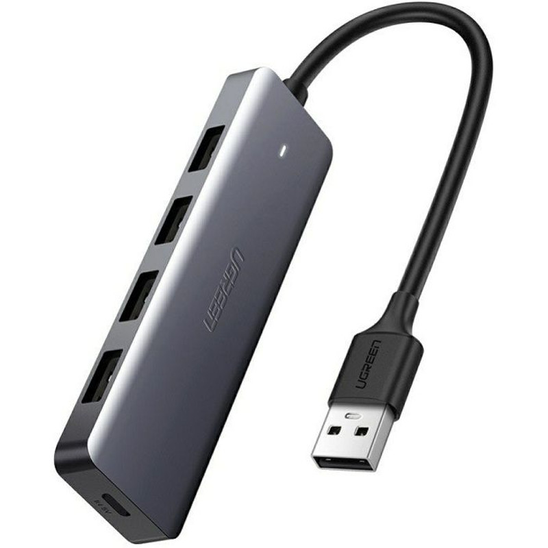 UGREEN 4-portni USB-A HUB 4xUSB-A 3.0 + micro USB power port, sivi