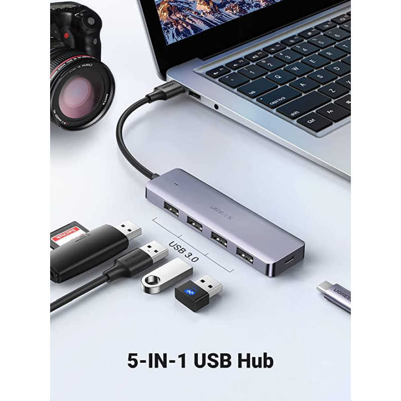 UGREEN 4-portni USB-A HUB 4xUSB-A 3.0 + micro USB power port, sivi - Slika 4