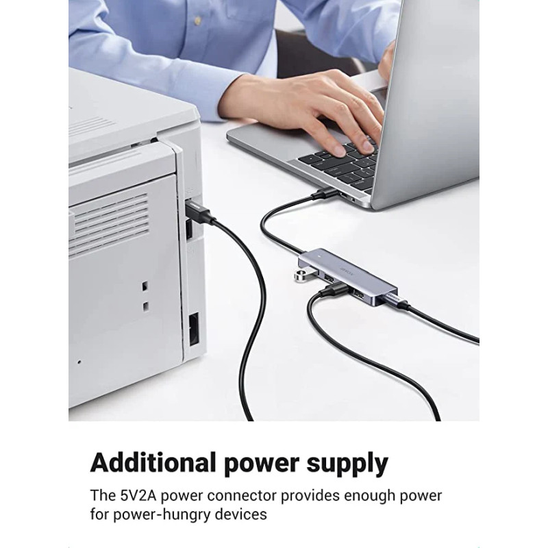 UGREEN 4-portni USB-A HUB 4xUSB-A 3.0 + micro USB power port, sivi - Slika 6