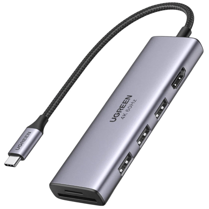 UGREEN 6-portni USB-C HUB 3xUSB-A 3.0, 1xHDMI 4K 60Hz, 1xSD, 1xTF, sivi