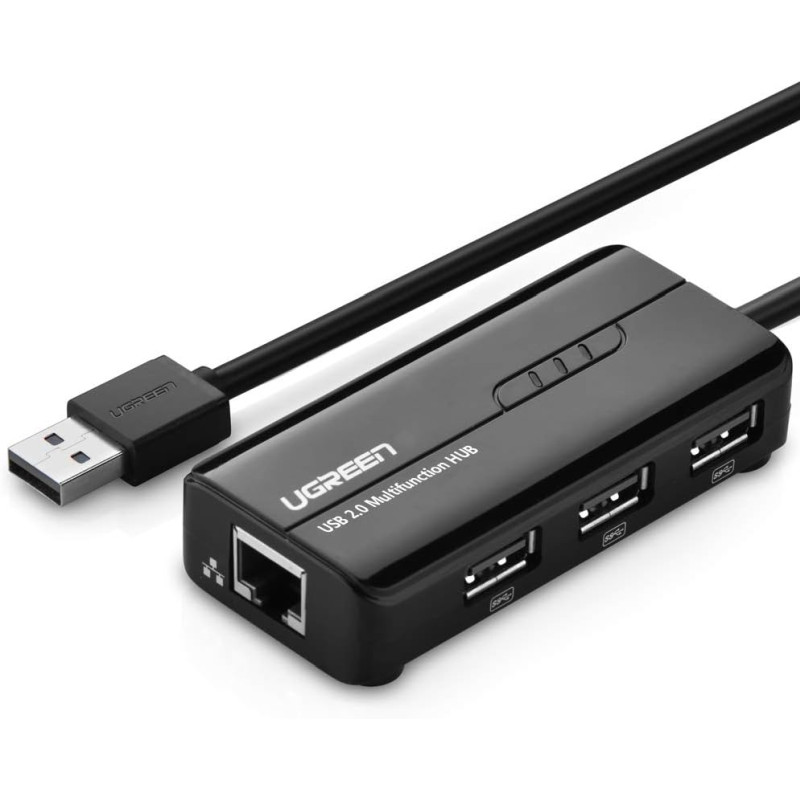 UGREEN 4-portni USB-A HUB 1xEthernet, 3xUSB-A 2.0, 100Mbps, crni