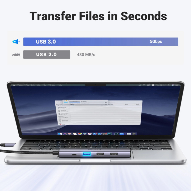 UGREEN 5-portni Revodok 105 USB-C HUB, 3xUSB-A, 1xUSB-C 100W PD, 1xHDMI 4K 30Hz, sivi - Slika 5