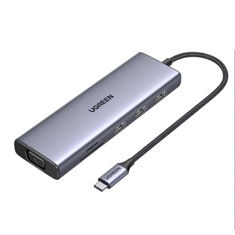 UGREEN 10-portni USB-C HUB 3×USB-A 3.0, 1xUSB- C PD, VGA, 4K, HDMI, 1xG-LAN, 1xSD, 1xTF, 3.5mm, sivi - Slika 18