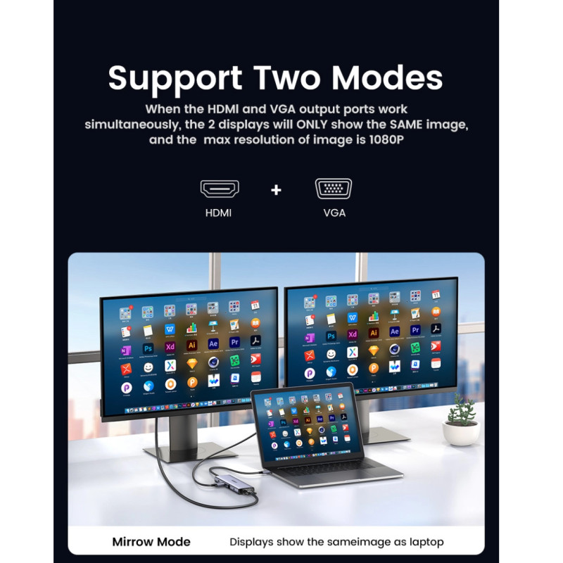 UGREEN 10-portni USB-C HUB 3×USB-A 3.0, 1xUSB- C PD, VGA, 4K, HDMI, 1xG-LAN, 1xSD, 1xTF, 3.5mm, sivi - Slika 23