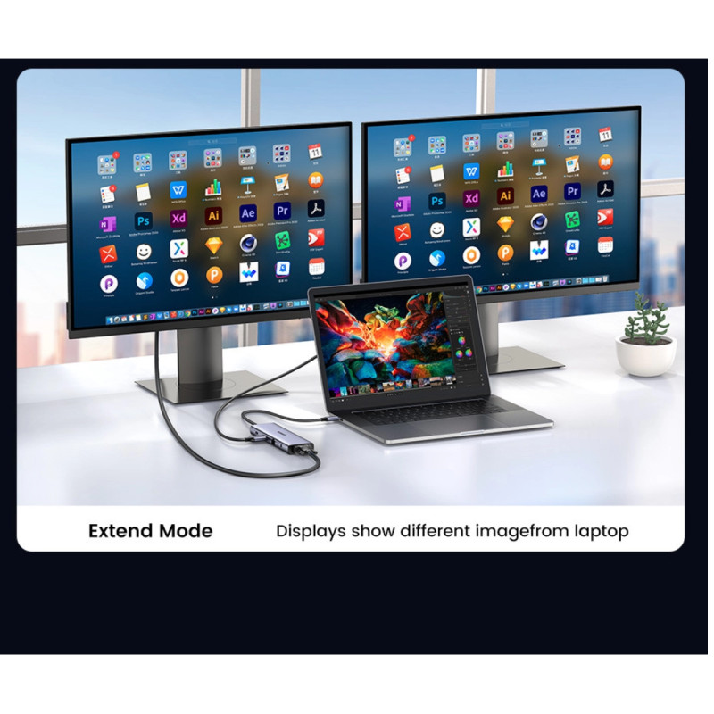 UGREEN 10-portni USB-C HUB 3×USB-A 3.0, 1xUSB- C PD, VGA, 4K, HDMI, 1xG-LAN, 1xSD, 1xTF, 3.5mm, sivi - Slika 24