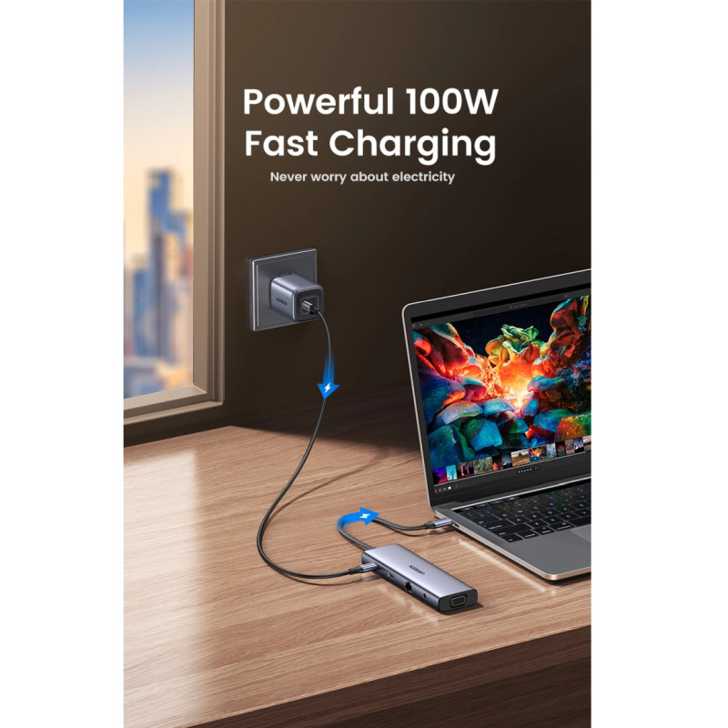 UGREEN 10-portni USB-C HUB 3×USB-A 3.0, 1xUSB- C PD, VGA, 4K, HDMI, 1xG-LAN, 1xSD, 1xTF, 3.5mm, sivi - Slika 26
