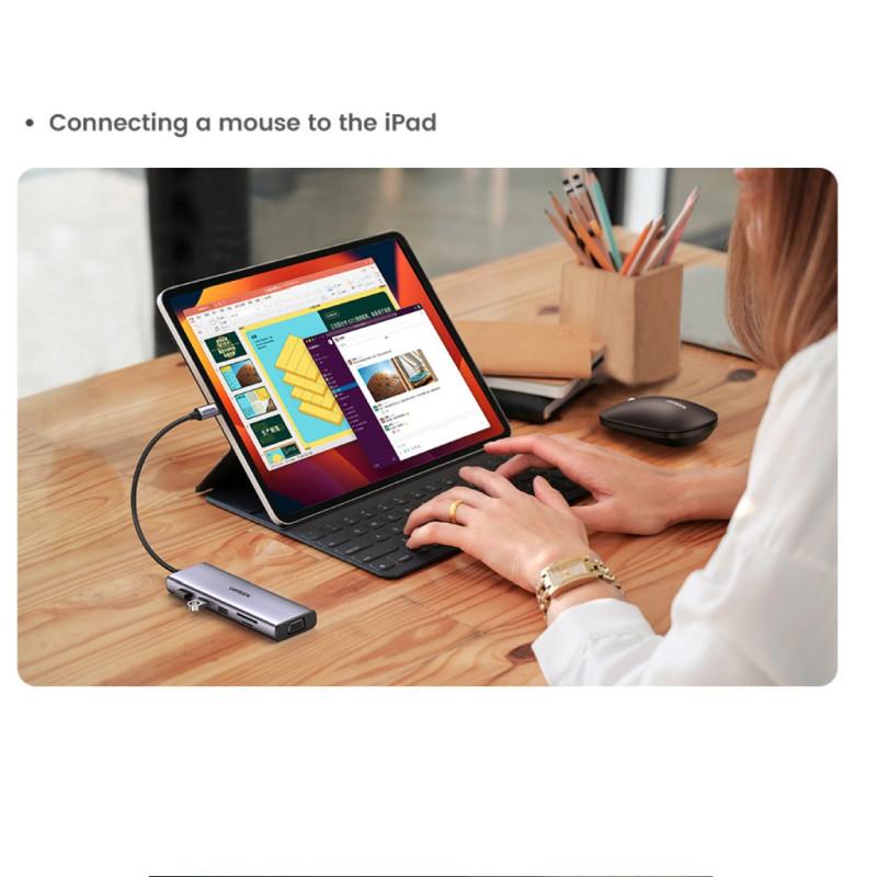 UGREEN 10-portni USB-C HUB 3×USB-A 3.0, 1xUSB- C PD, VGA, 4K, HDMI, 1xG-LAN, 1xSD, 1xTF, 3.5mm, sivi - Slika 32