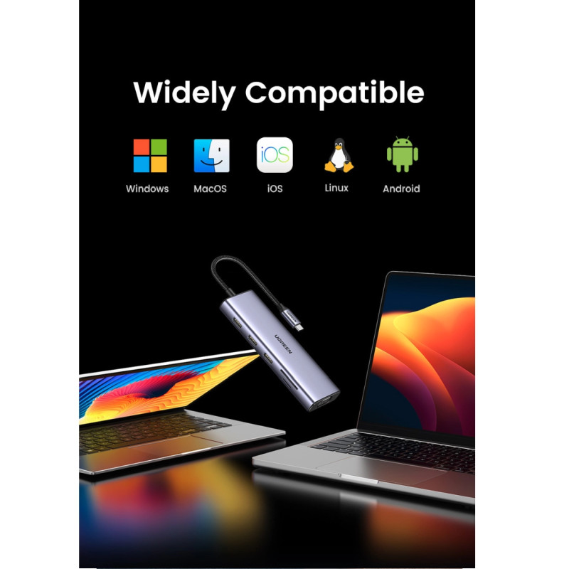 UGREEN 10-portni USB-C HUB 3×USB-A 3.0, 1xUSB- C PD, VGA, 4K, HDMI, 1xG-LAN, 1xSD, 1xTF, 3.5mm, sivi - Slika 33