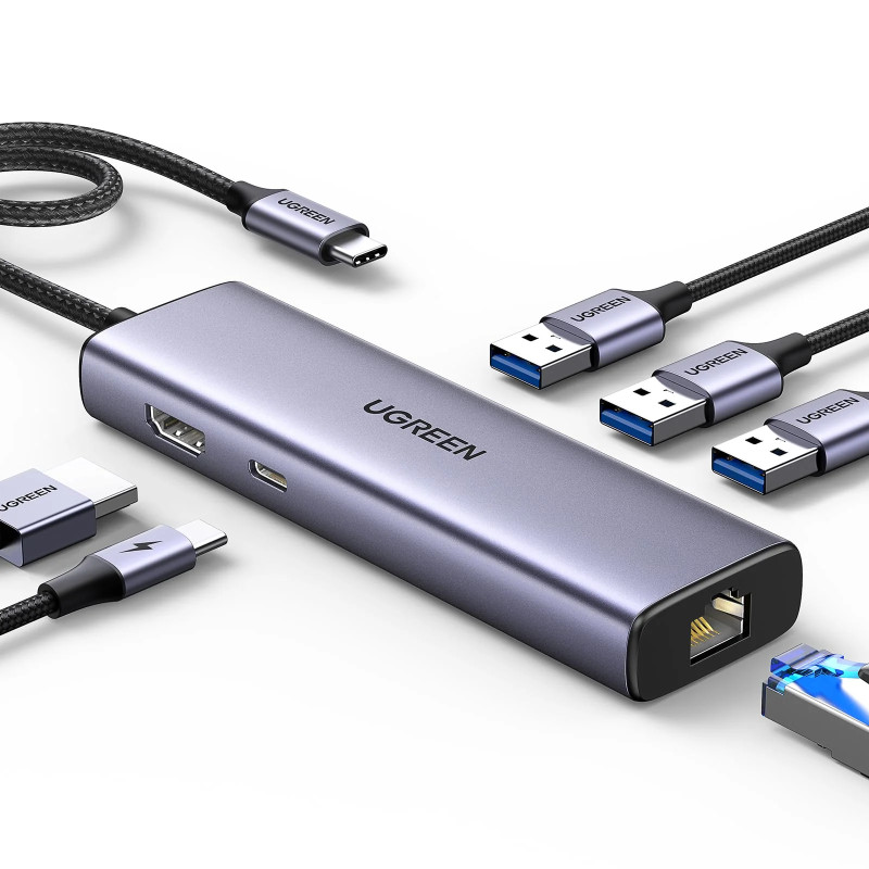 UGREEN 6-portni USB-C HUB USB-C 3×USB-A 3.0, 1×HDMI,1×RJ45,1×USB-C PD, sivi - Slika 2