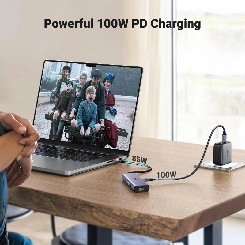 UGREEN 6-portni USB-C HUB USB-C 3×USB-A 3.0, 1×HDMI,1×RJ45,1×USB-C PD, sivi - Slika 4