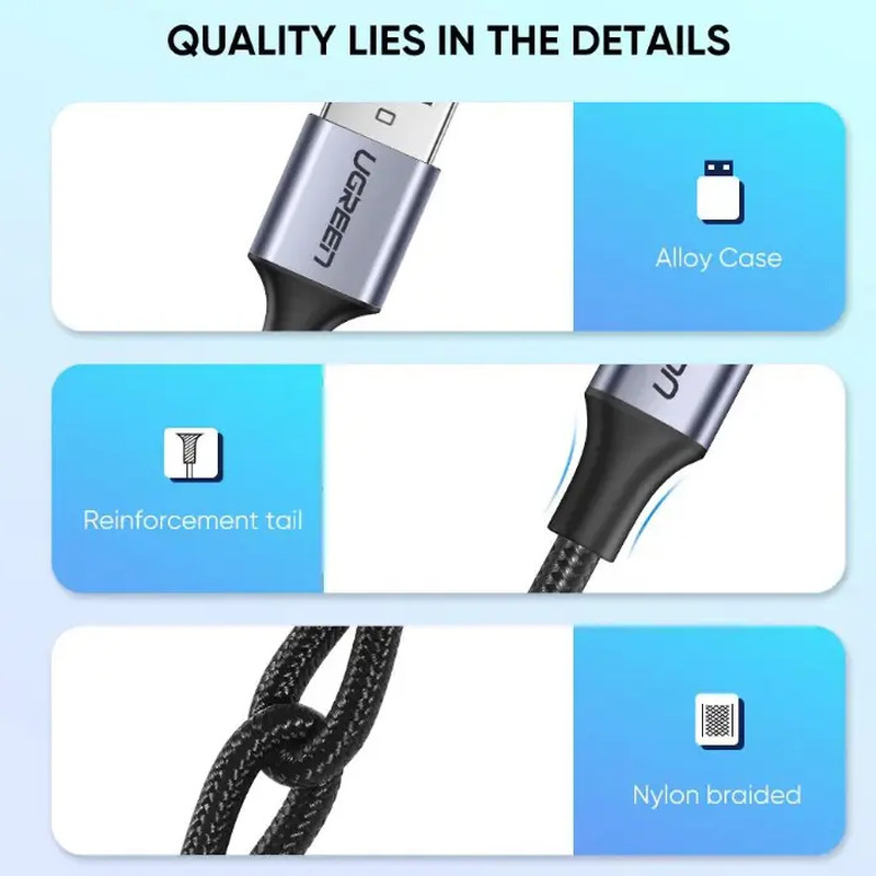 UGREEN USB-C (M) na USB-A (M) pleteni kabel MFi, 1m - Slika 3