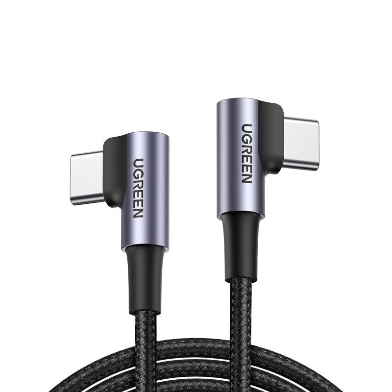 UGREEN USB-C (M) na USB-C (M), kutni 90°, 60W, 3A, PD 3.0, QC 4.0, pleteni kabel MFi, 1m