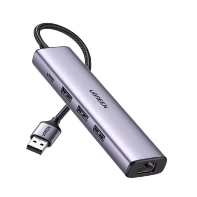UGREEN 5-portni USB-A HUB 3xUSB-A 3.0,1×USB-C, 1×G-LAN, sivi - Slika 6