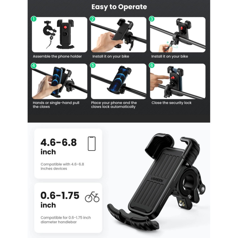 UGREEN držač smartphonea, za bicikl, crni - Slika 4