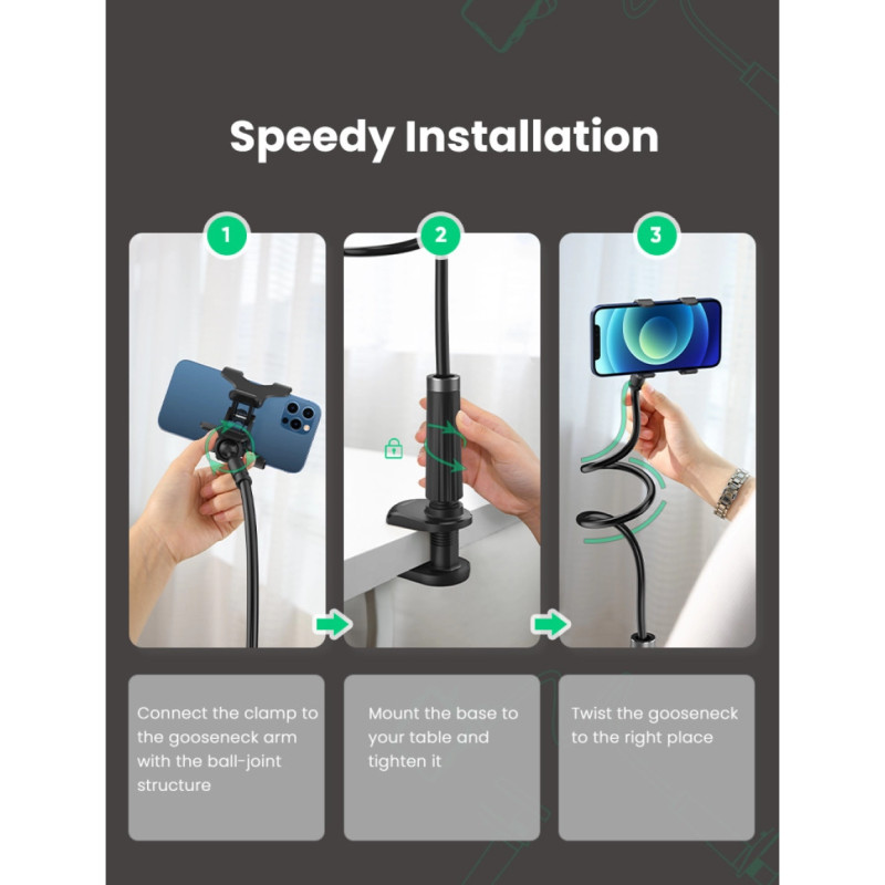 UGREEN držač za smartphone, fleksibilni, crni, 90cm - Slika 4