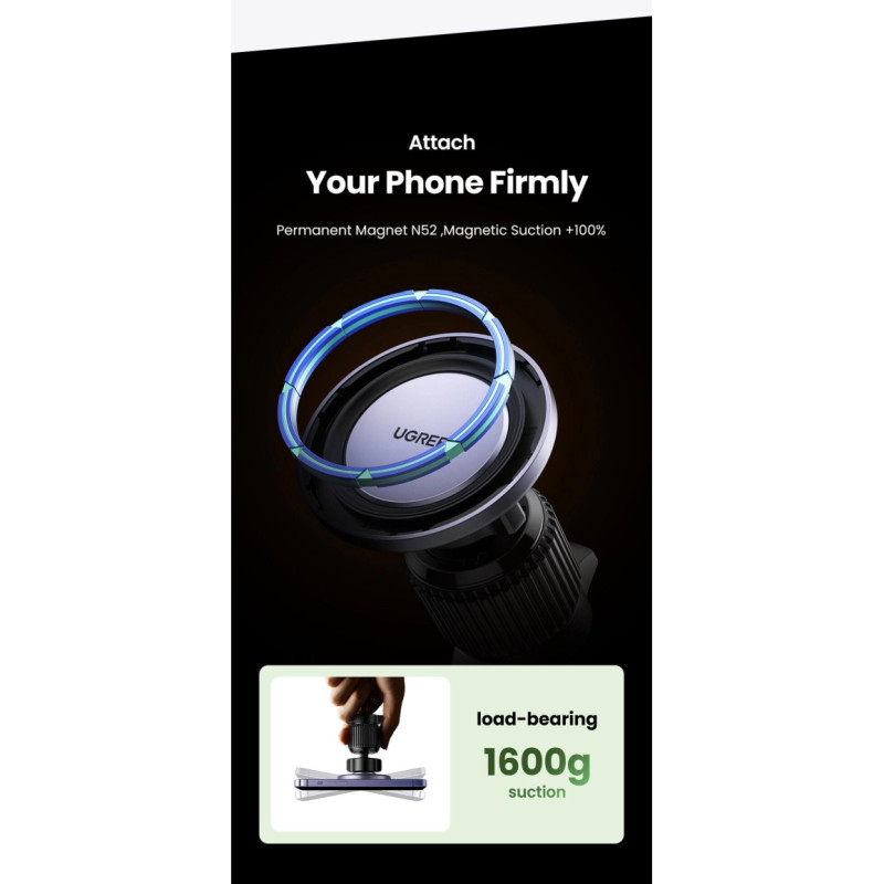 UGREEN držač za smartphone, za ventilacijski otvor, magnetni, za auto, crni - Slika 6