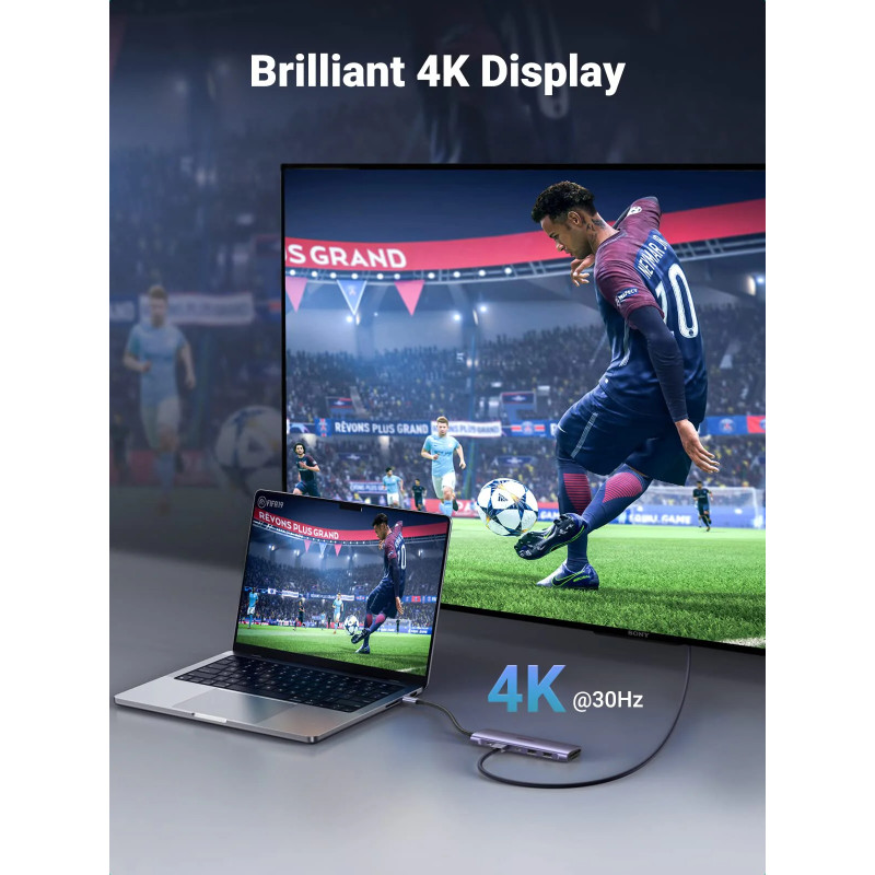 UGREEN 7-portni USB-C HUB 2xUSB-A, 1xUSB-C PD 100W, 1xUSB-C, 1xHDMI 4K, 1xSD, 1xTF, sivi - Slika 3