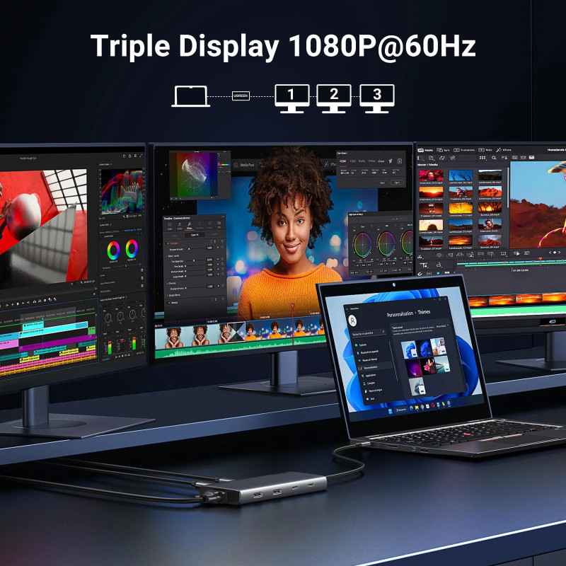 UGREEN 8-portni Revdok USB-C HUB USB-C 2xUSB-C, 2xUSB-A, 1xHDMI 4K 60, 1xHDMI 4K 30, 1xVGA, 1xUSB-C PD 100W, sivi - Slika 3