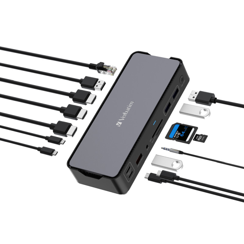 Verbatim CDS-15 portni USB-C Pro Docking Station 2 x HDMI | DP | RJ45 | USB-A 3.1 | 2 x USB-A 3.0 | USB-A 2.0 | 2 x USB-C® 3.1 | SD | microSD | Audio | USB-C PD | USB-C Host - Slika 2