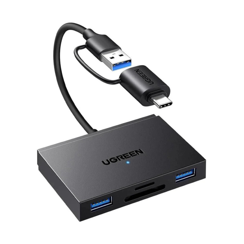 UGREEN 4-portni USB-C/A HUB 2xUSB-A, 1xSD, 1xTF, sivi