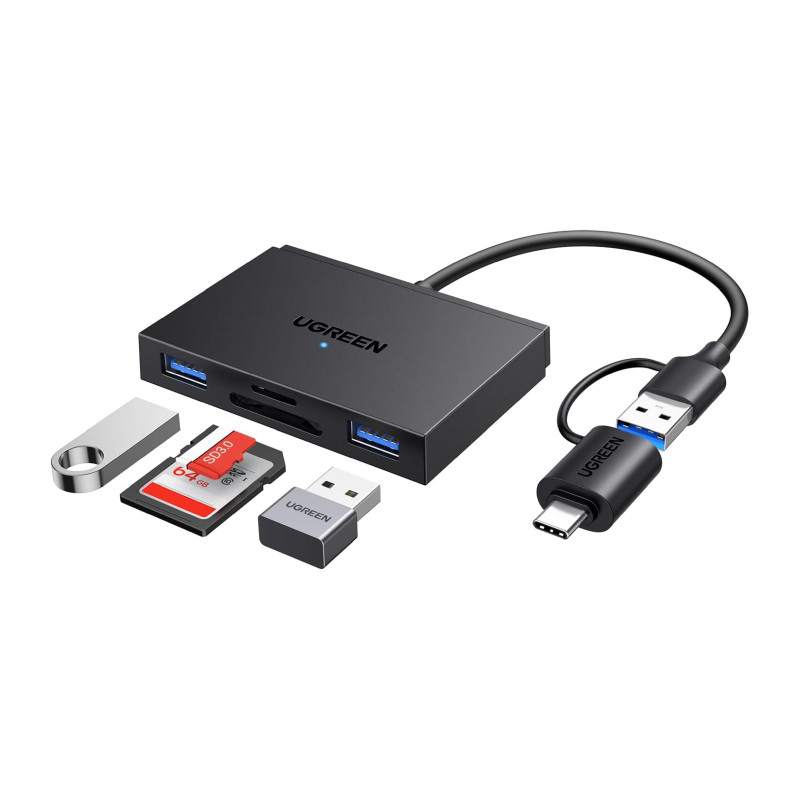 UGREEN 4-portni USB-C/A HUB 2xUSB-A, 1xSD, 1xTF, sivi - Slika 2