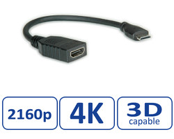 Roline VALUE HDMI High Speed kabel sa mrežom, TIP A (F) - TIP C (M) (mini), 0.15m