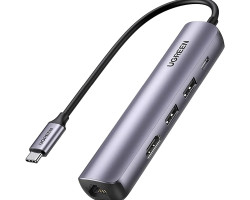 UGREEN 5-portni USB-C HUB 2xUSB-A 3.0 A, 1xHDMI, 1xRJ45, 1x USB-C PD, sivi - Slika 10