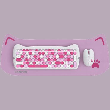 Canyon HSET-W6 EN/AD Keyboard+Mouse Kitty Edition AAA+АА Wireless Pink, CNS-HSETW6PK-AD