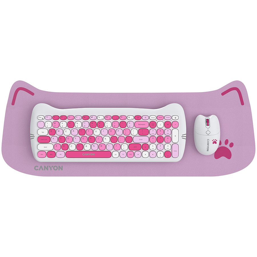 Canyon HSET-W6 EN/AD Keyboard+Mouse Kitty Edition AAA+АА Wireless Pink, CNS-HSETW6PK-AD