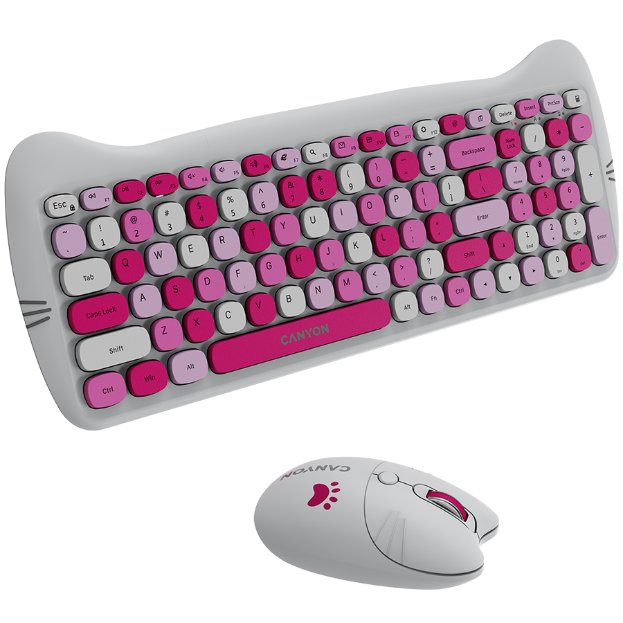 Canyon HSET-W6 EN/AD Keyboard+Mouse Kitty Edition AAA+АА Wireless Pink, CNS-HSETW6PK-AD - Slika 4